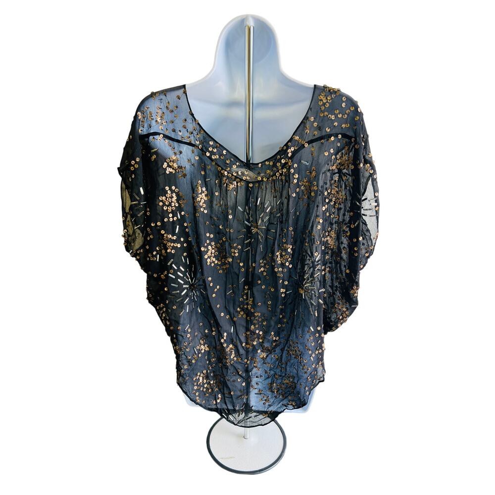 Jan’s Pirate Booty Sheer Black Sequin Crop Top Boho Festival One Size - Picture 3 of 4